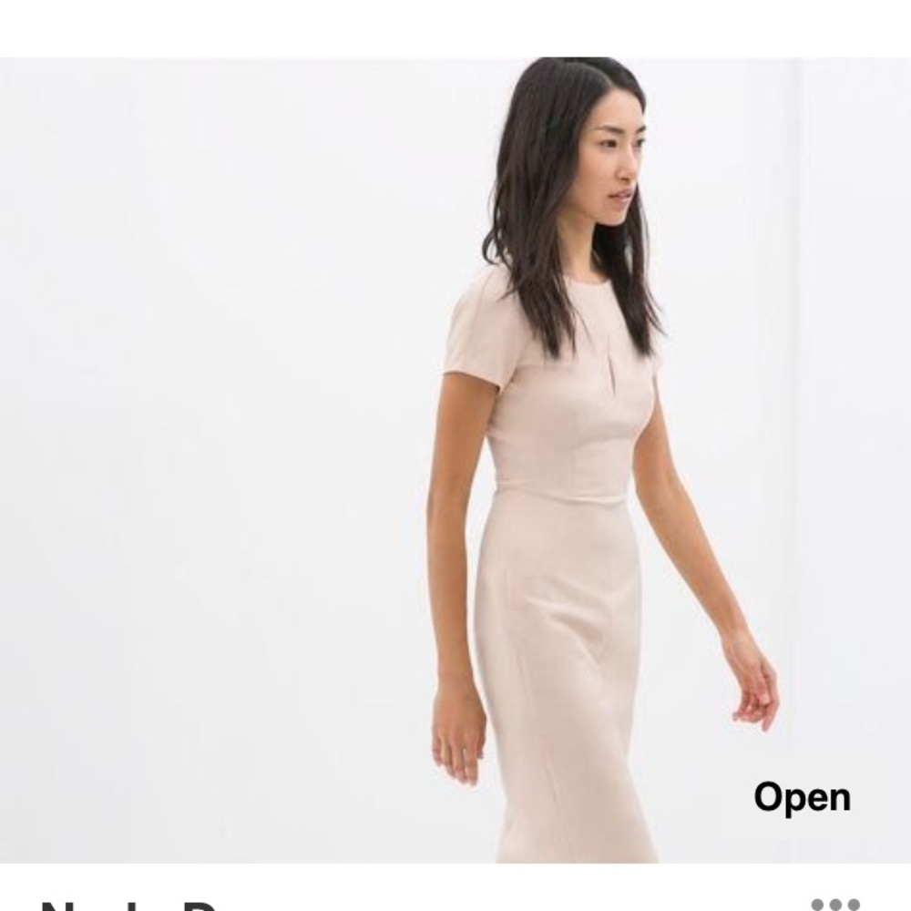 Zara Nude Fitted Sheath Midi Dress